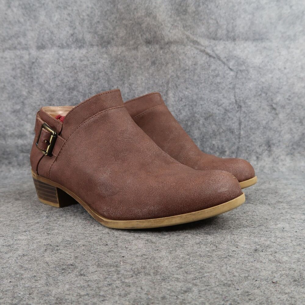 LifeStride Shoes Womens 7 Booties Fashion Low Brown Block Heel Alexi Casual Zip